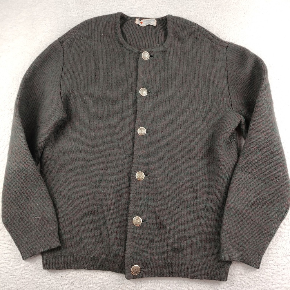 Obermeyer Wool Sweater Sz Large 1960s Cardigan Green Holiday Crest Button